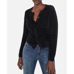Madewell Women's Size M Hewitt Fuzzy Slim Button Up Cardigan in True Black